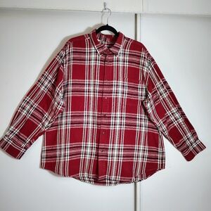 Outdoor Life men's button-down shirt in red plaid cotton flannel, size XXL.